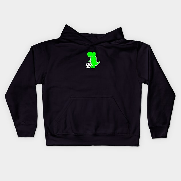 Green Dinosaur Loves Soccer Kids Hoodie by Braznyc